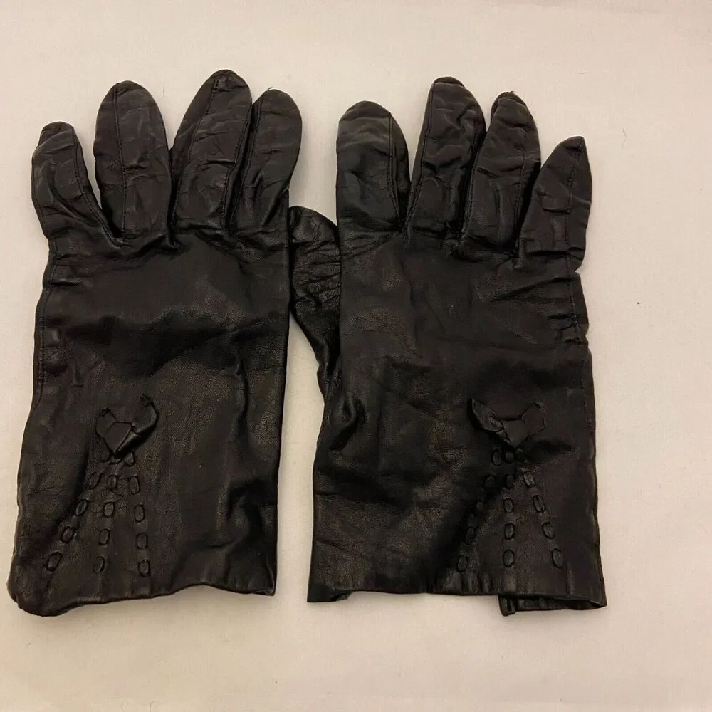 #6247 Vintage Black Leather Gloves made in Japan